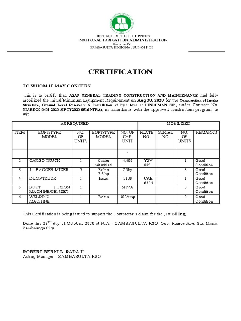 Certification of Initial Equipment Requirements 1 1 PDF