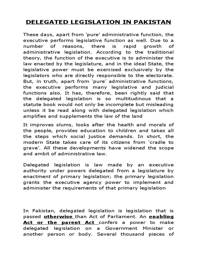 Delegated Legislation and Its Reasons | PDF | U.S. State | Parliament