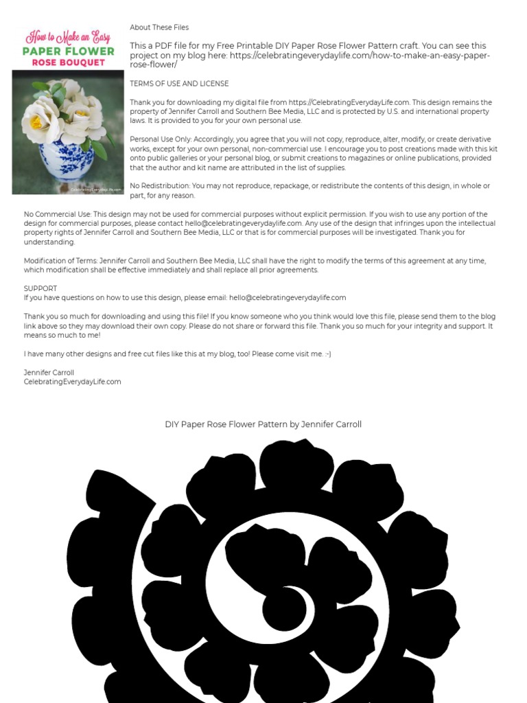 DIY Paper Rose Flower Pattern PDF by Jennifer Carroll | PDF | Business ...