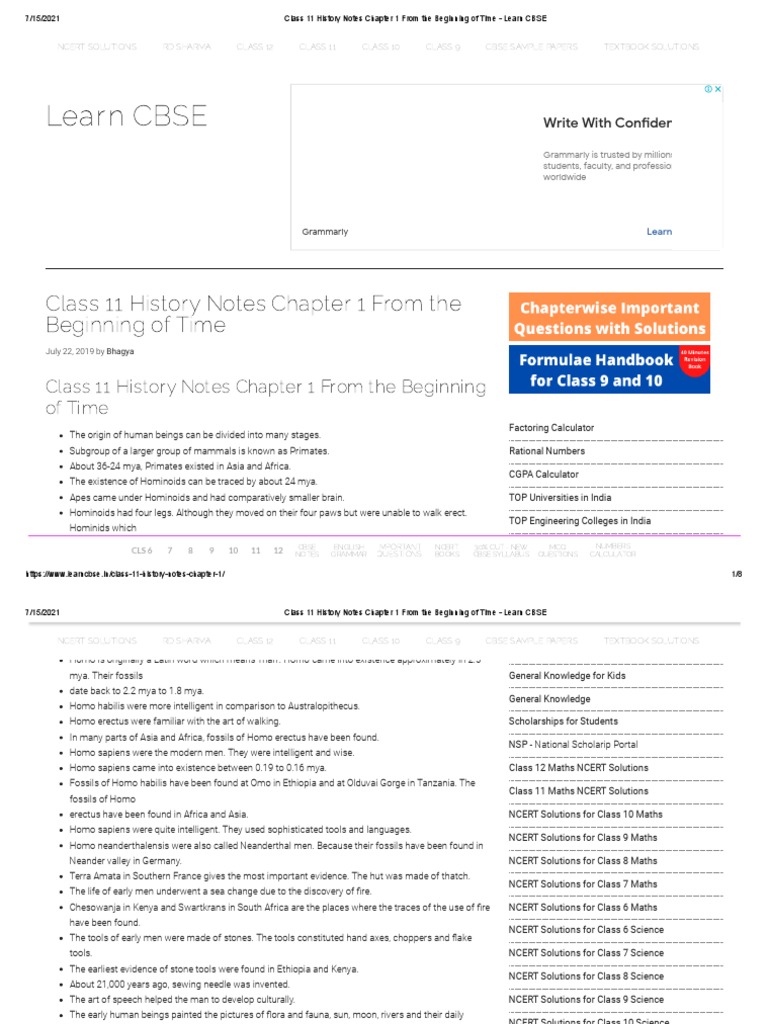 Class 11 History: From the Beginning | PDF | Ape | Homo