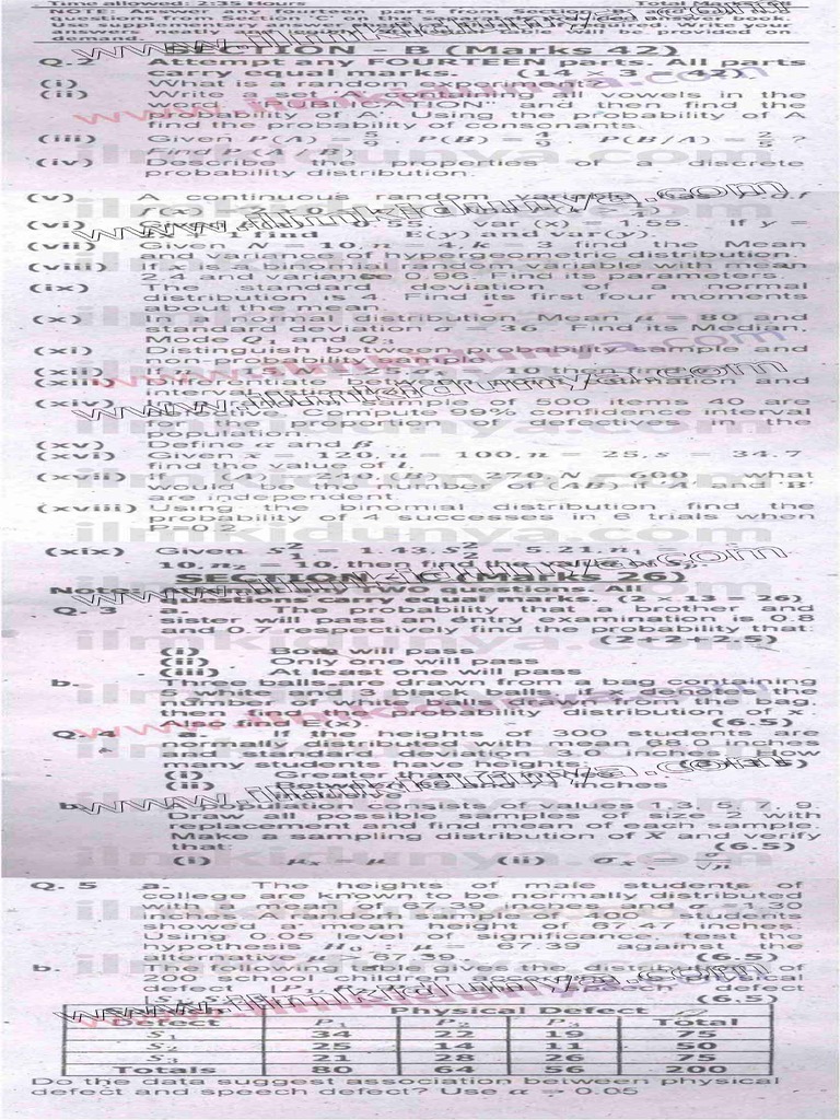 Past Papers 2018 Federal Board Inter Part 2 Statistics English ...