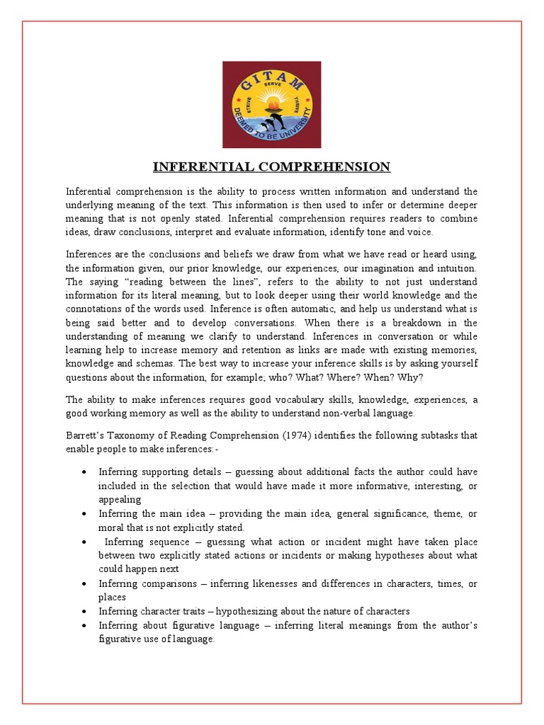 Understanding Inferential Comprehension | PDF | Self-Improvement