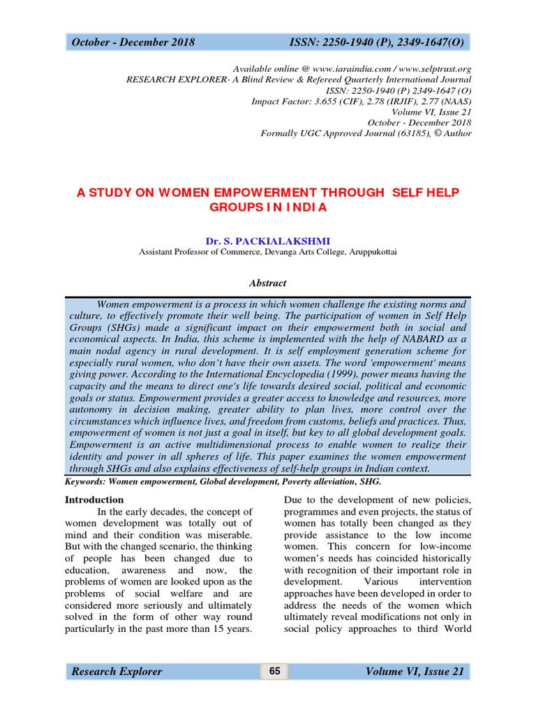 14 A Study On Women Empowerment Through Self Help Groups in India | PDF ...