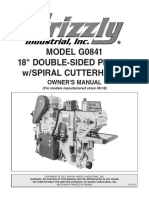 MODEL G0841 18" Double-Sided Planer W/Spiral Cutterheads: Owner'S Manual