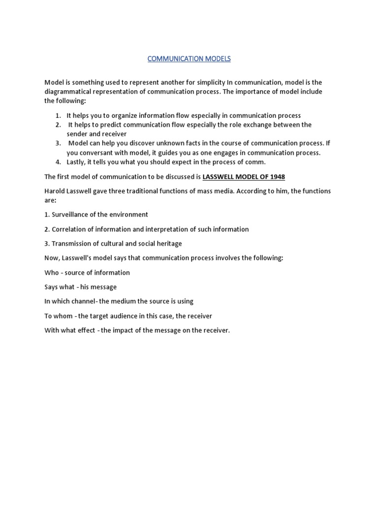 Overview of Communication Models | PDF | Communication | Human ...