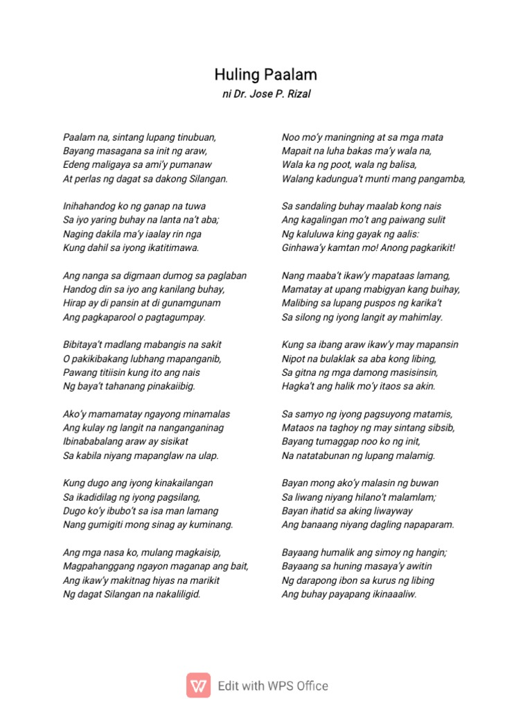 Huling Paalam ni Dr. Jose Rizal | PDF