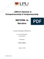Midterm-2A Narrative: PHDM 614 Seminar in Entrepreneurship & Intrapreneurship