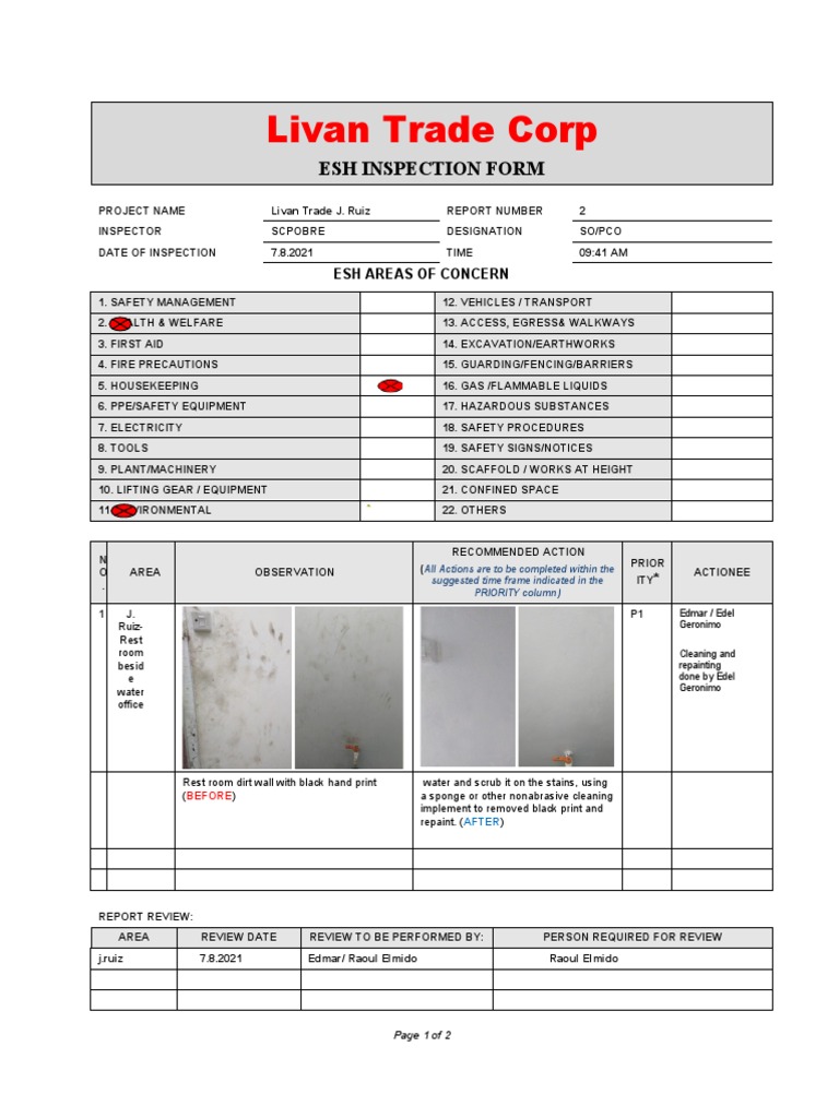 ESH Inspection Summary | PDF | Labor Relations | Working Conditions