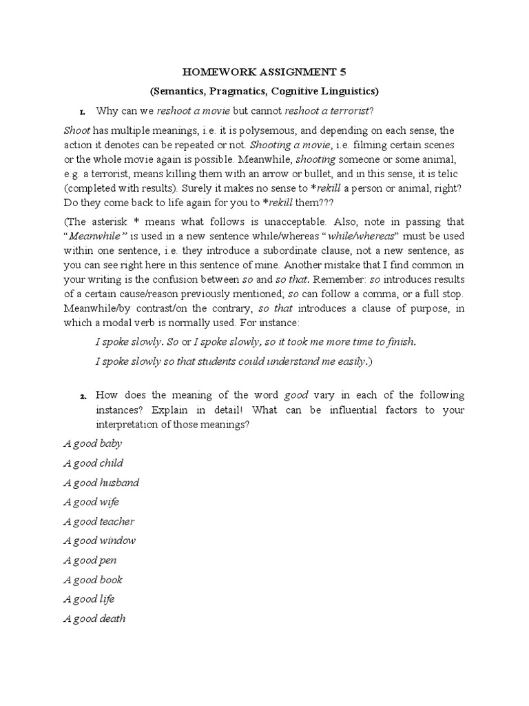 Homework Assignment 5 (Semantics, Pragmatics, Cognitive Linguistics ...
