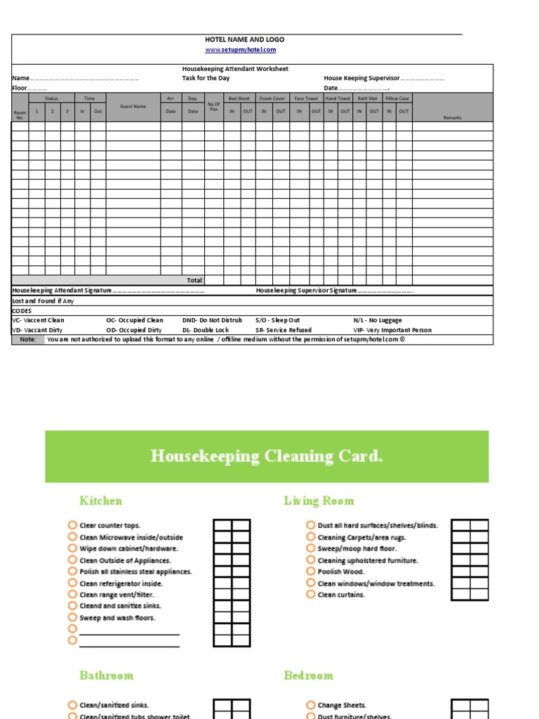 housekeeping attendants daily assignment sheet brainly