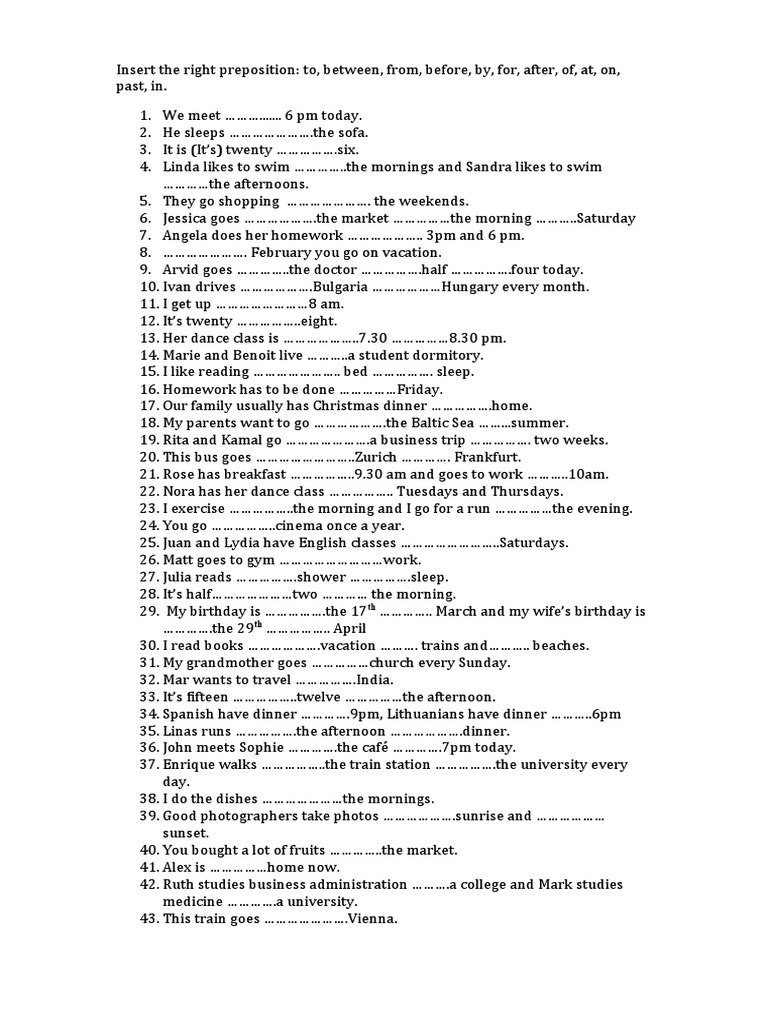 Preposition Practice Exercises | PDF | Language Arts & Discipline | Art