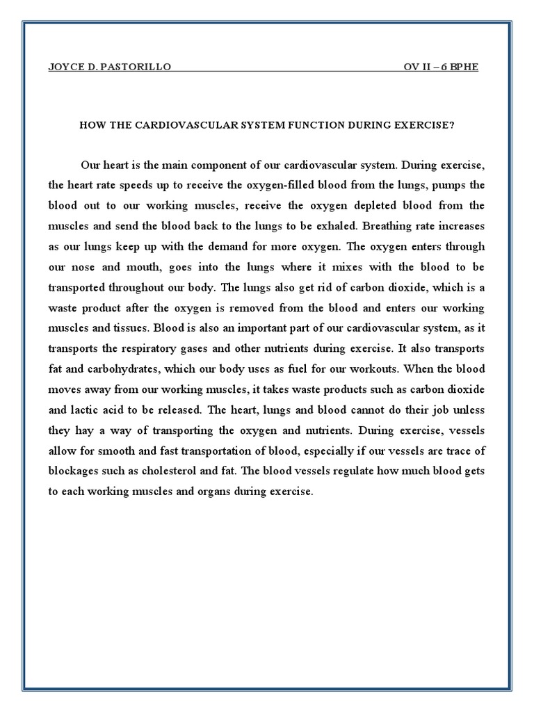 Pastorillo - Cardiovascular System Function During Exercise | PDF