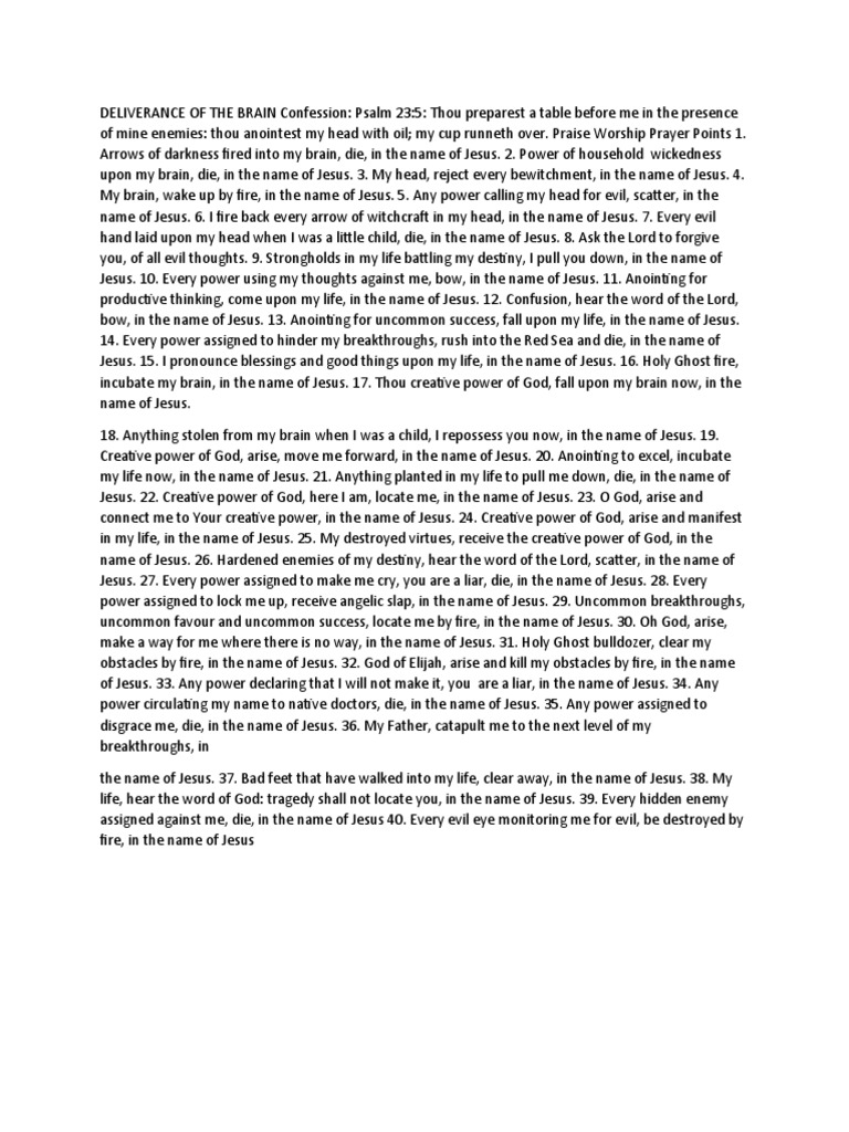 Deliverance of The Brain Confession PDF Confession (Religion) Jesus