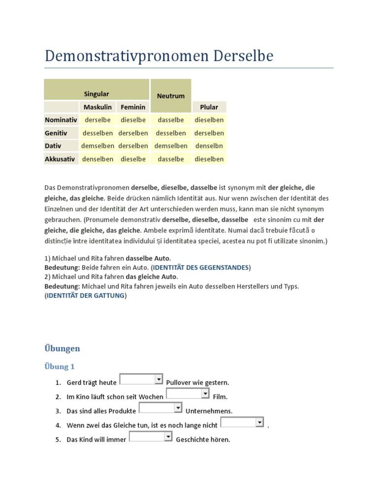 Demonstrativpronomen Derselbe | PDF