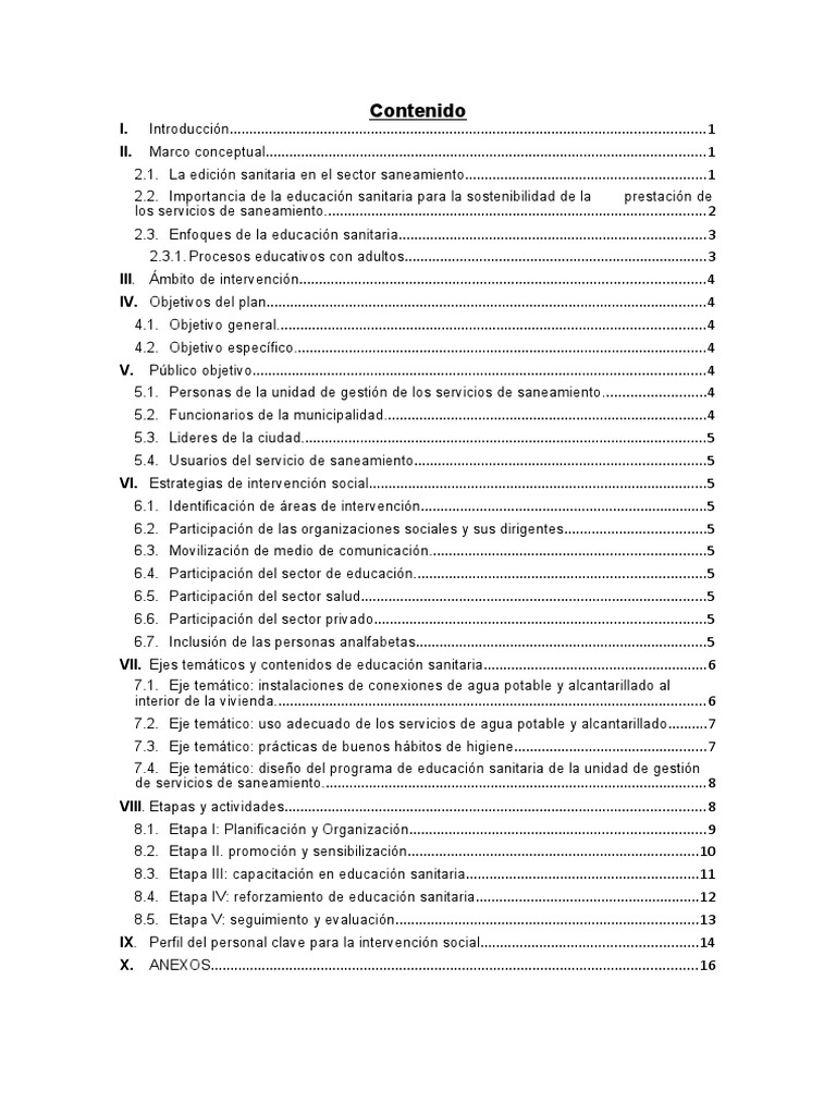 Plan de Educacion Sanitaria - Nuevo | PDF | Saneamiento | Agua