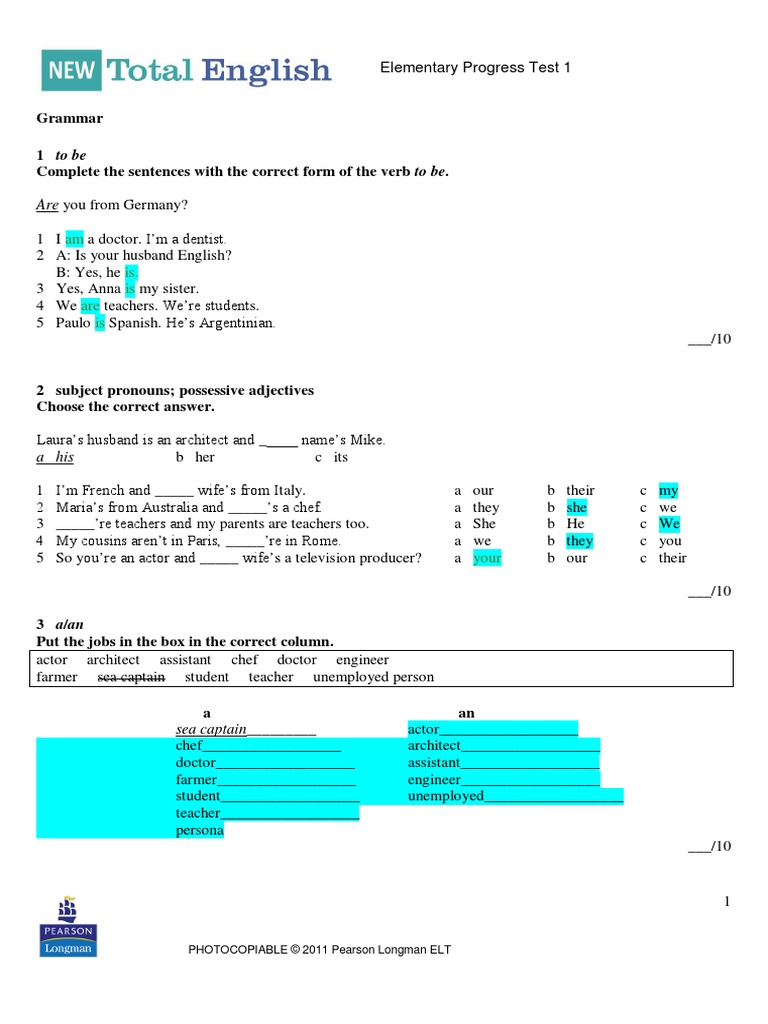 Am Is. Is Are Is: Grammar 1 To Be Complete The Sentences With The ...