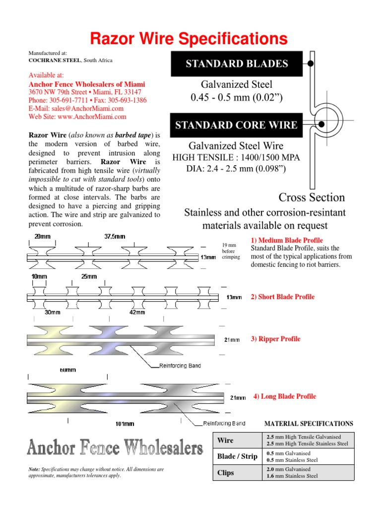 Razor Wire Specifications Anchor Fence Wholesalers of Miami PDF