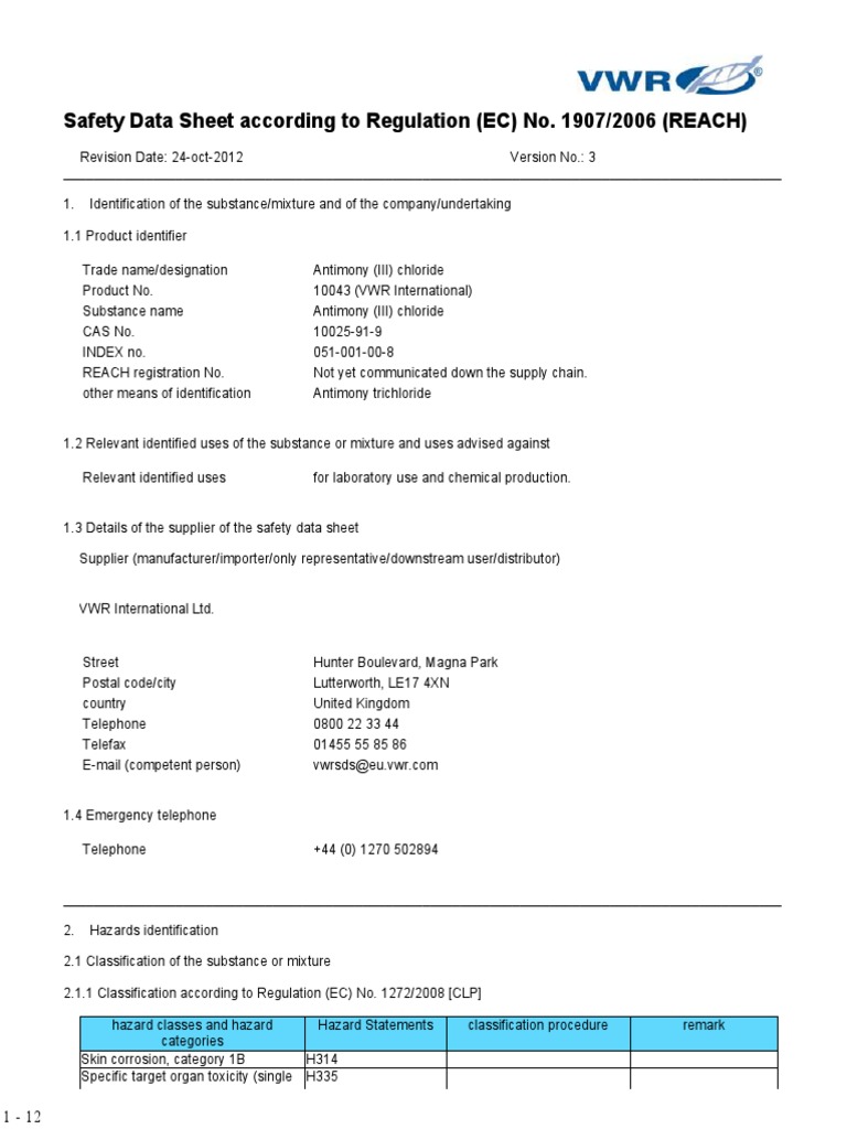 Safety Data Sheet According To Regulation (EC) No. 1907/2006 (REACH