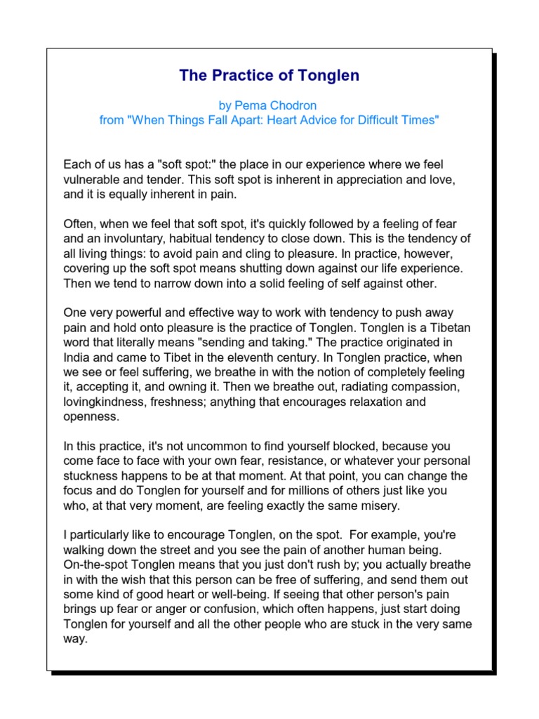 Chodron Pema The Practice Of Tonglen Pdf Pain Psychology