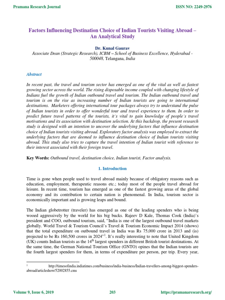 Factors Influencing Indian Tourists Abroad | PDF | Factor Analysis ...