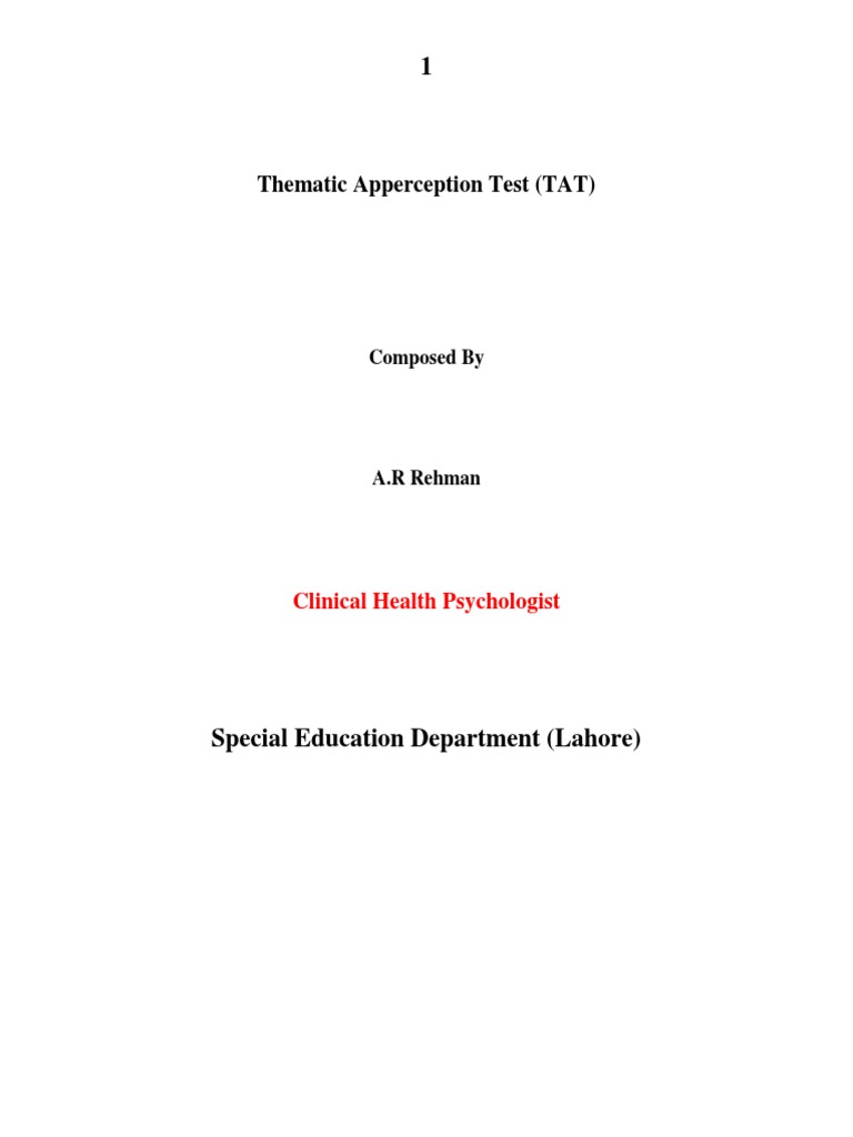 Thematic Apperception Test (TAT) Composed by PDF Psychology