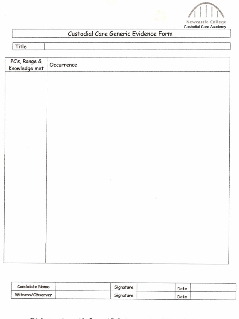 Custodial Are Generic Evidence Form T T E: Range & | PDF | Wellness ...