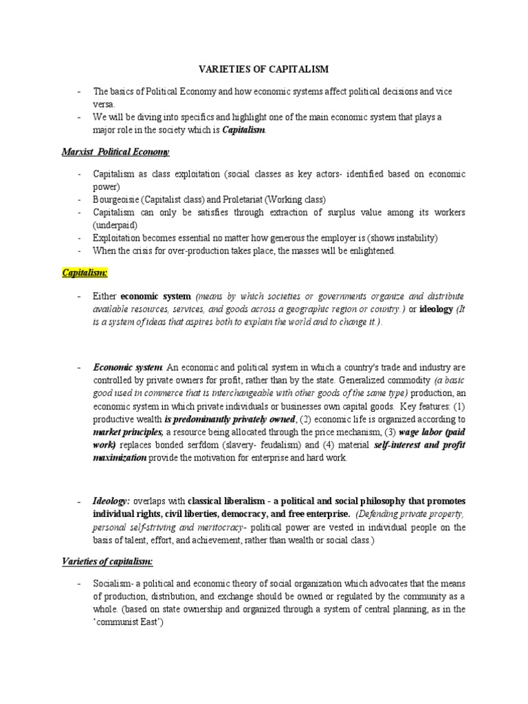 Varieties Of Capitalism Pdf Market Economy Economic System