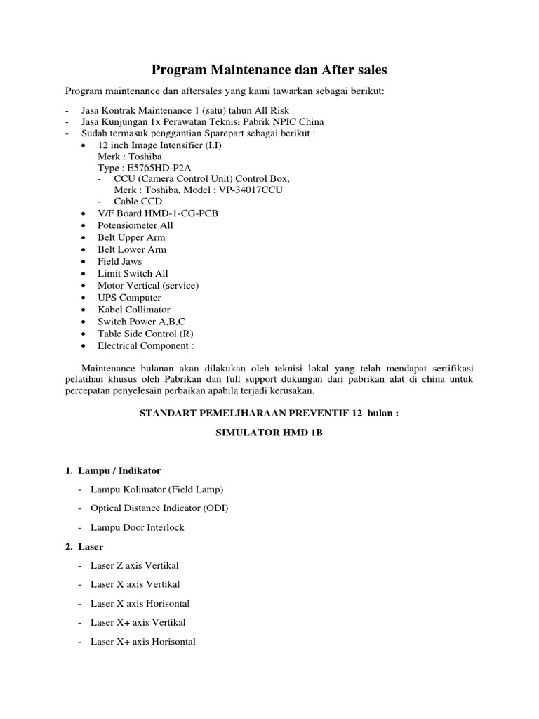 Program Maintenance dan Aftersales Alat Medis | PDF | Teknologi & Rekayasa