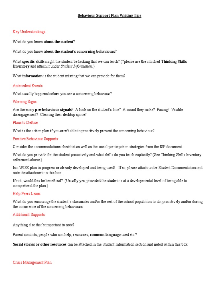 Behaviour Support Plan Guidelines | PDF | Classroom | Attention Deficit ...