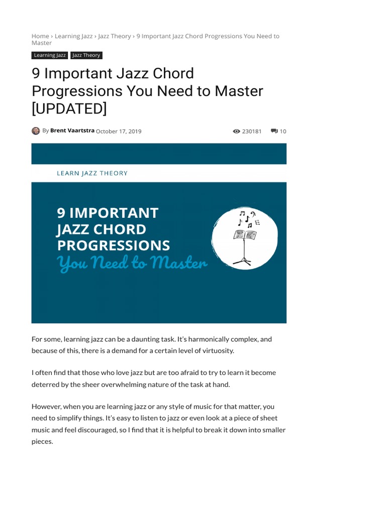 9 Important Jazz Chord Progressions You Need To Master Updated Learn Jazz Standards Pdf Chord Music Jazz