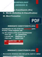 Morphology (Session 2) : Immediate Constituents (Ics) Ii. Words (Definition & Classification) Iii. Word Formation