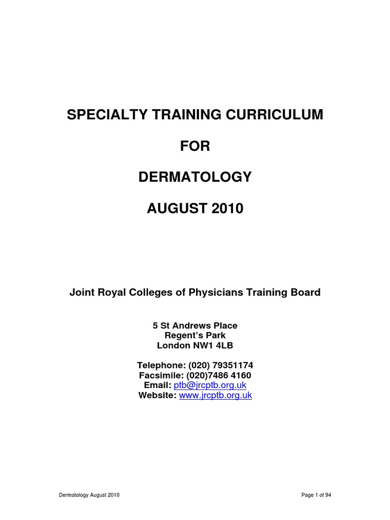 Dermatology Specialty Training Curriculum | PDF | Dermatology ...