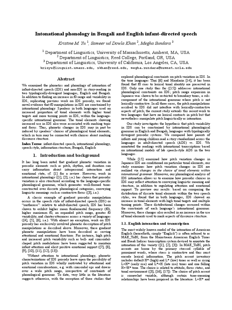 Intonational Phonology in Bengali PDF Tone (Linguistics) Phonology