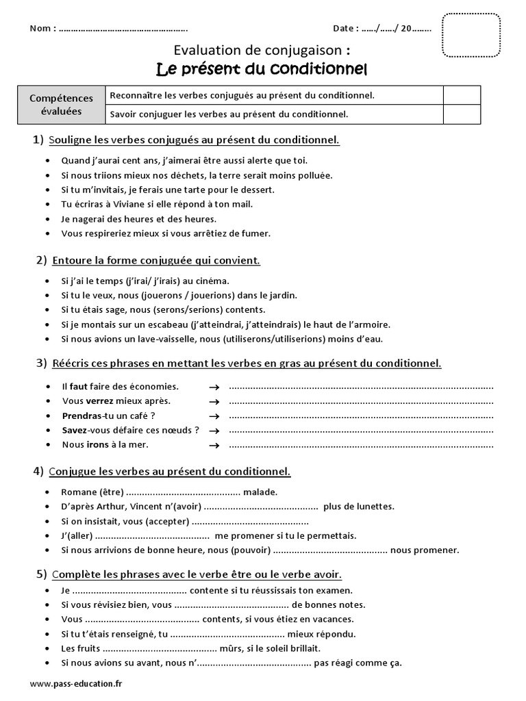 Exercices De Conjugaison Cm2 à Imprimer Pdf Présent Du Conditionnel Cm2 Bilan À Imprimer | PDF | Verbe | Morphologie