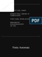 Subject Code: Cs6503 Subject Title: Theory of Computation Topic Name: Finite Automata Prepared by K.Rajaganapathy Ap / Cse