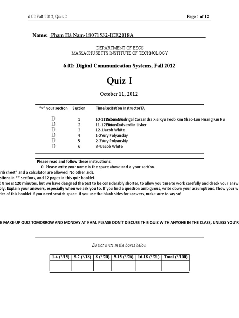 Digital Communication Systems Quiz 2 | PDF | Theoretical Computer ...