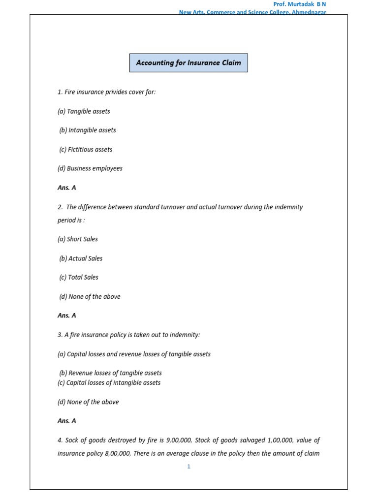 Fire Insurance Claim Accounting Guide | PDF | Indemnity | Insurance