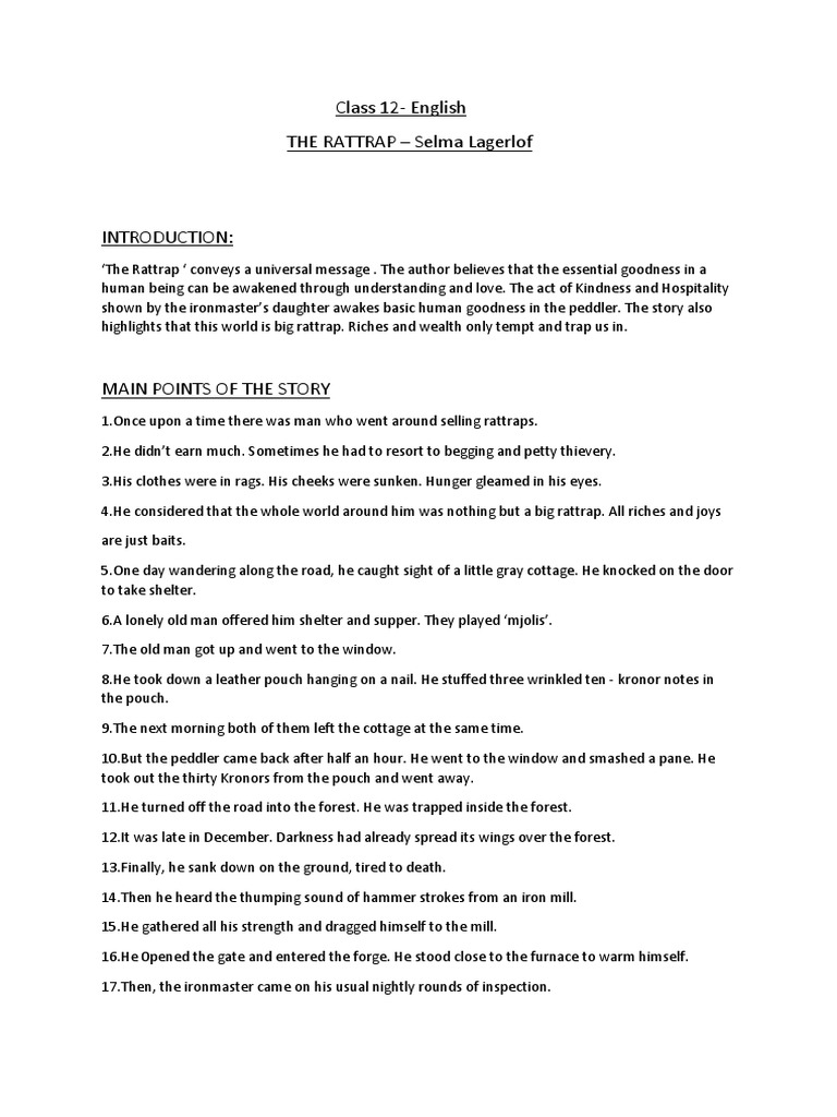 Class 12 English The Rattrap Pdf