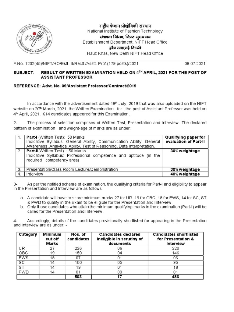 Result Asstt. Prof - PDF - 08.07.2021 For Uploading | PDF