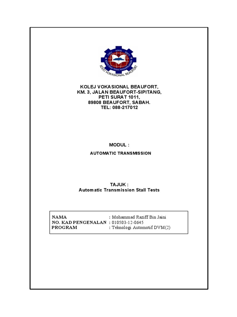 Automatic Transmission Stall Test PDF