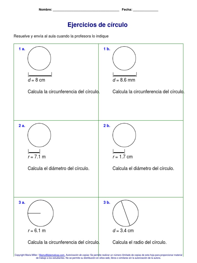 Ejercicios - Circulo y Circunferencia | PDF | Plantas | Enseñanza de  matemática, image size:768x1024