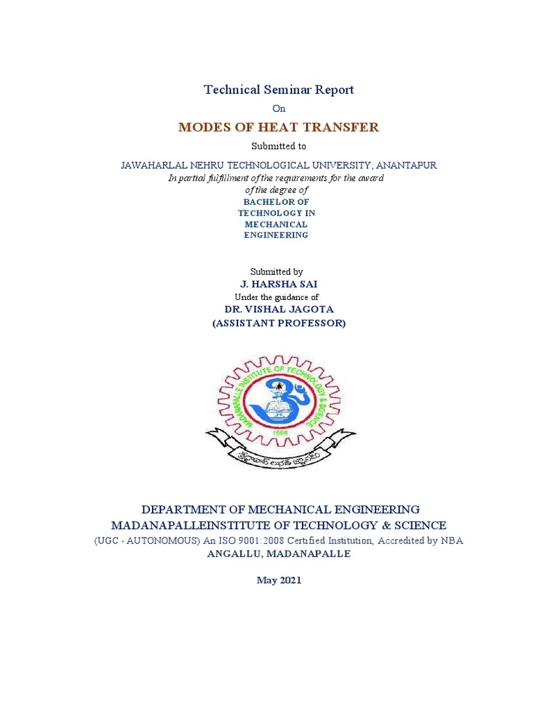 Heat Transfer Modes Seminar Report | PDF | Heat Exchanger | Heat Transfer