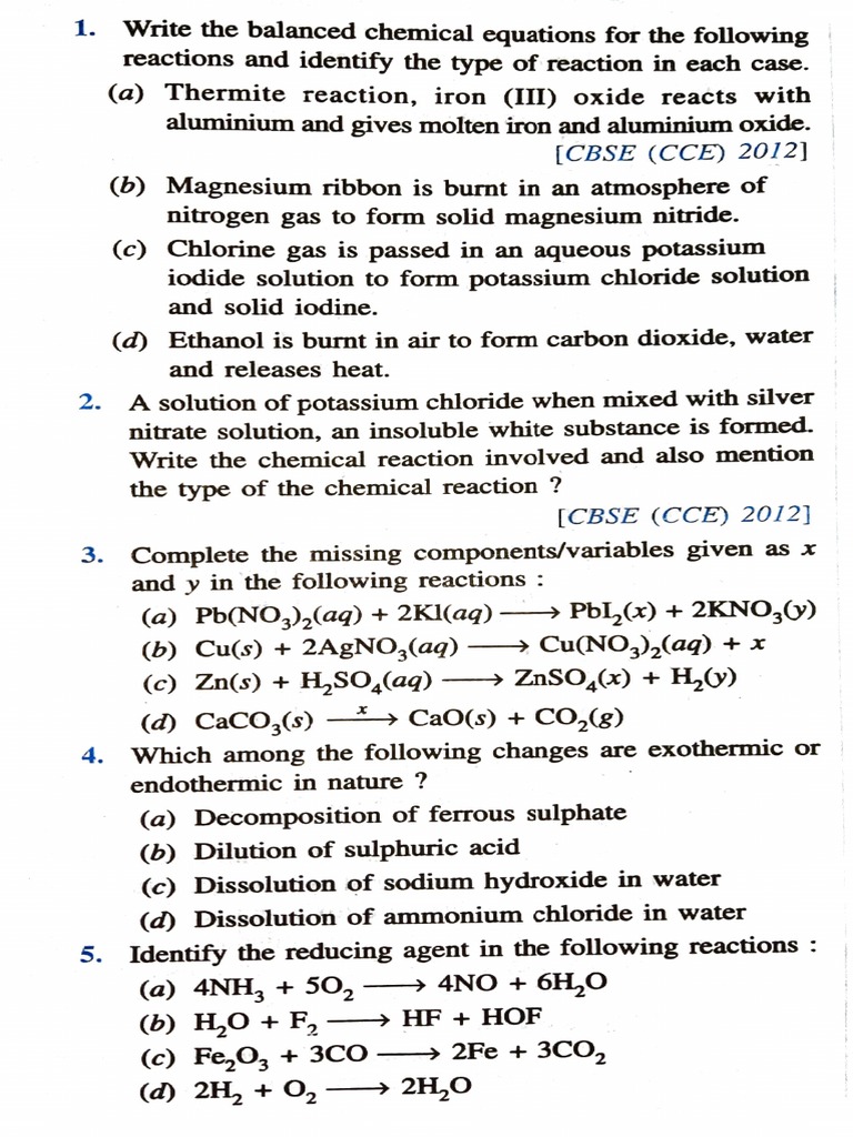 CH 1 Assignment | PDF | Chemical Reactions | Chlorine
