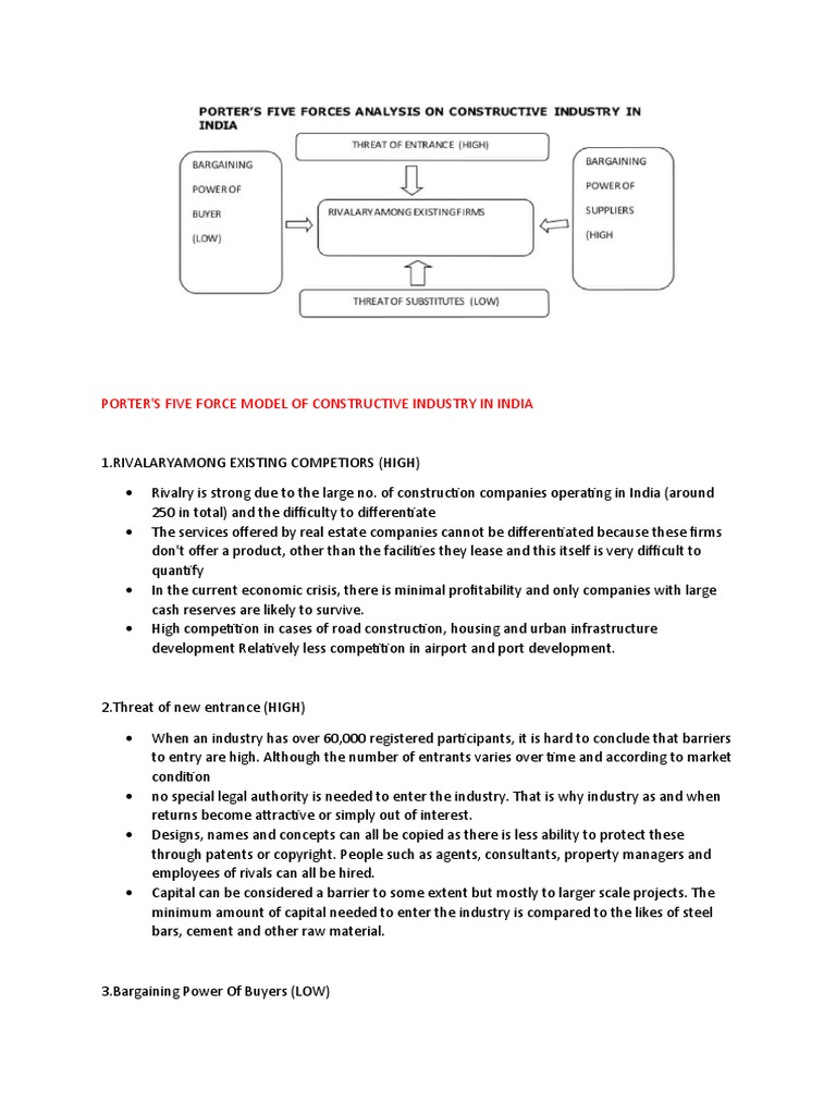 Porter'S Five Force Model of Constructive Industry in India | PDF ...