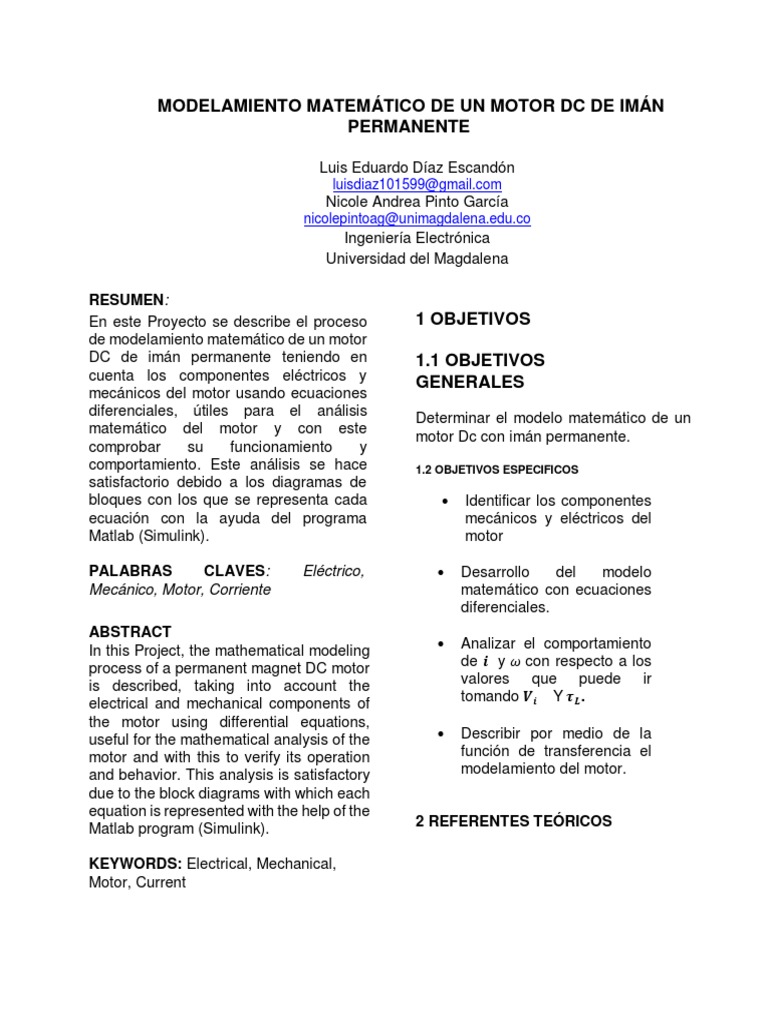 Modelamiento Matemático de Un Motor DC | PDF | Motor eléctrico | Cantidad