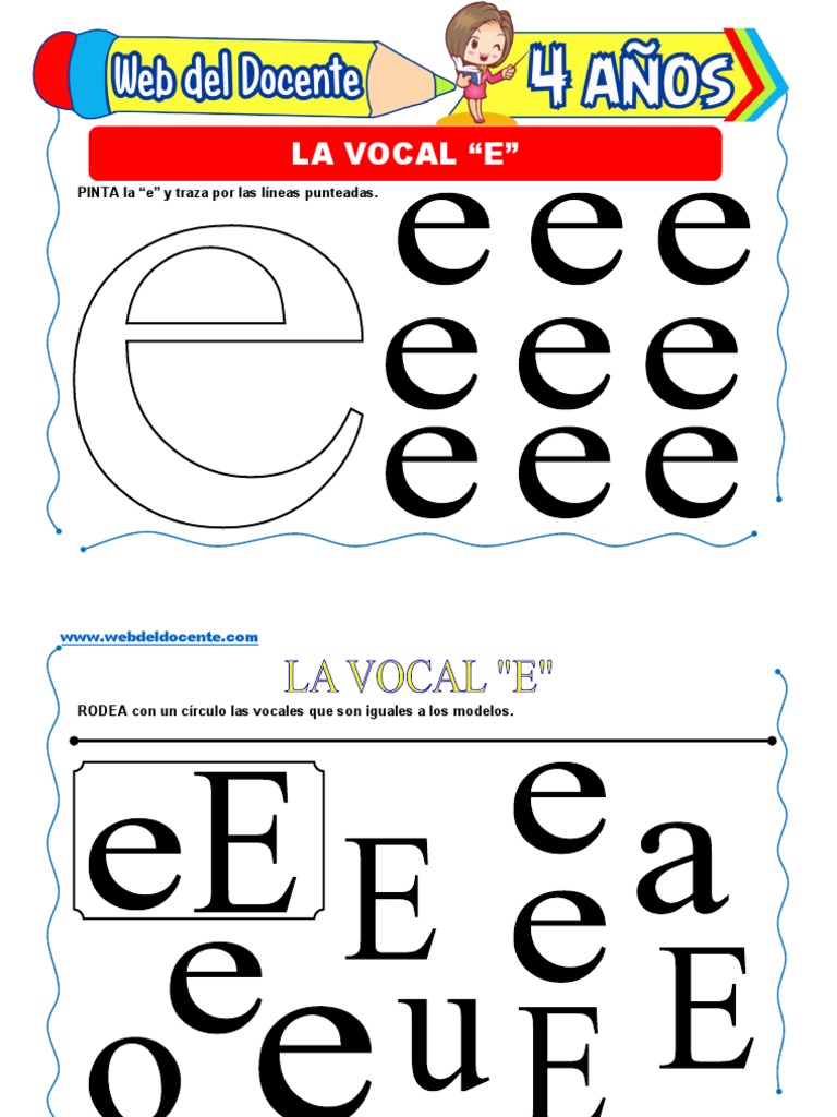 Actividades Con La Vocal E para Niños de 4 Años | PDF | Artes del ...