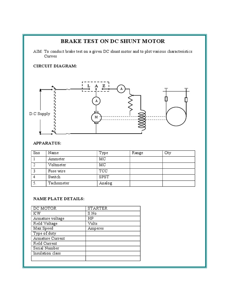 Brake Test On DC Shunt Motor PDF