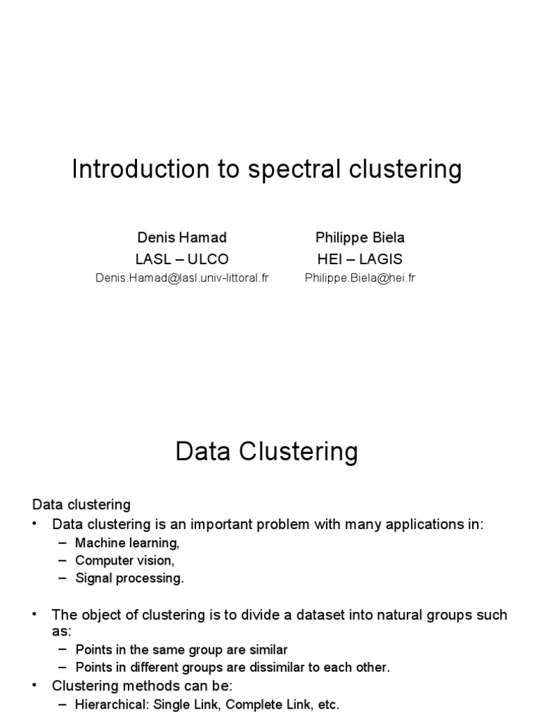 Introduction to spectral clustering pdf eigenvalues and