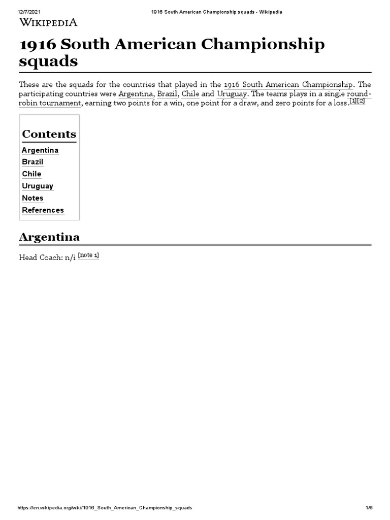 1916 South American Championship Squads Wikipedia PDF Association