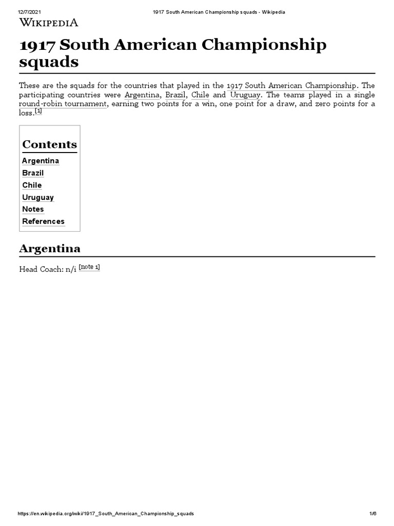 1917 South American Championship Squads Wikipedia PDF Sports
